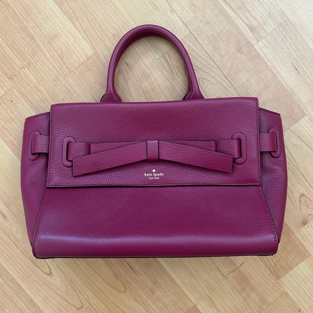 NWOT Kate Spade Maroon Cherrywood Bow Leather Purse Satchel Shoulder Tote